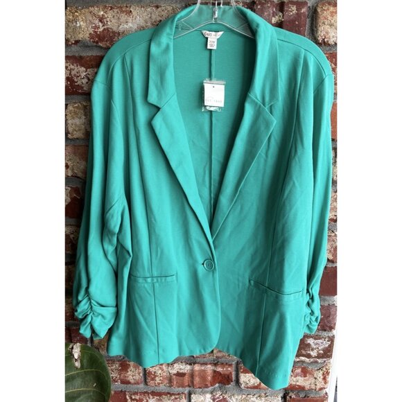 Cato 20W Plus Blue Teal Stretch Knit Blazer Ruched 3/4 Sleeve NWT - Picture 1 of 10